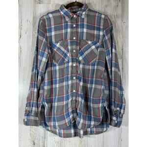 Denim‎ & Supply Ralph Lauren Womens Shirt Medium Utility Gray Plaid Linen Blend